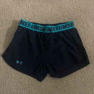 Under Armour Women's Black and Teal Athletic Shorts